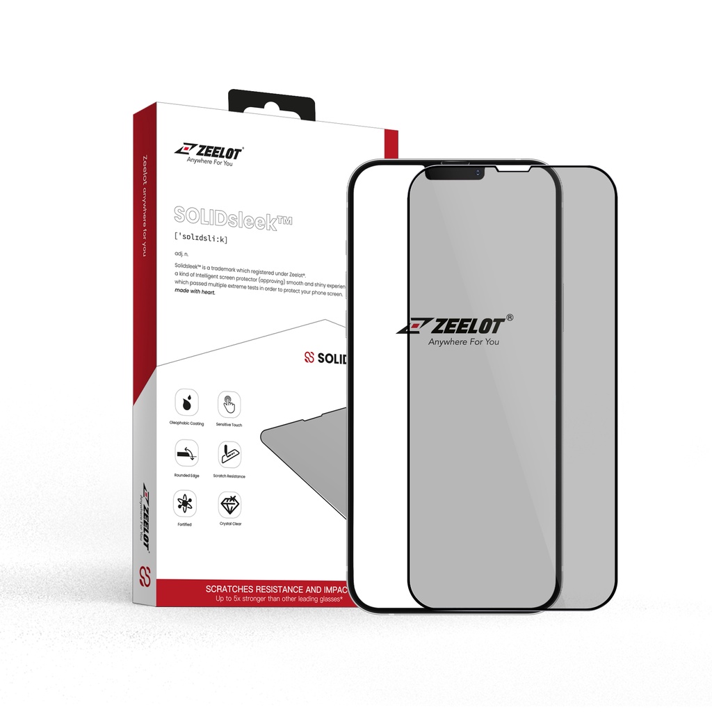 Miếng Dán Cường Lực ZEELOT SOLIDSLEEK Chống Nhìn Trộm Có Viền Đen cho iPhone 13 Series