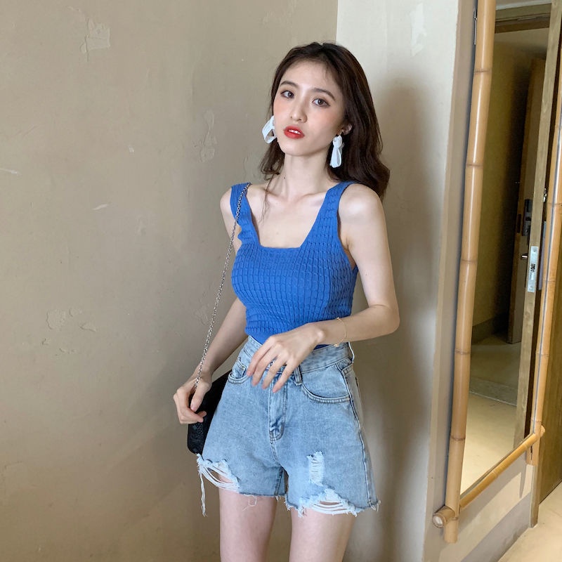 Áo Dệt Kim Hai Dây Dáng Ngắn 2022 Thời Trang Xuân Hè Hàng Mới Dành Cho Bạn Nữ