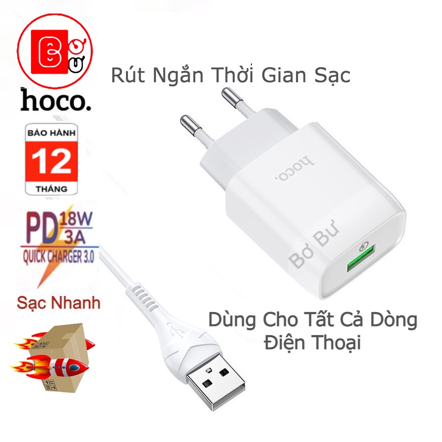 Củ Sạc NHANH 18W Hoco SIÊU BỀN C72Q 3.0QC Chính Hãng,Cốc sạc nhanh, nhập khẩu Đài Loan,v.v…- Bơ Bư