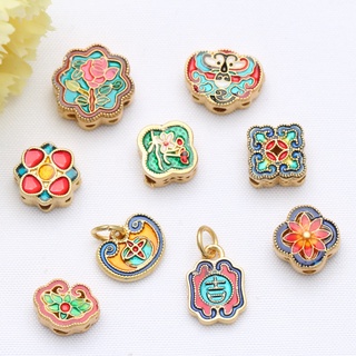 █A.ιA゜14K Vàng●[Gói 5 món]°Phương Pháp Cổ Vàng Cát Trang Sức Nhỏ Men Nhiều Màu Sắc Hình Hoa Miếng Đệm Hạt Vòng Tay Dây Bện Phụ Kiện diy Vòng Tay Dầu Nhỏ Giọt Chất Liệu Nhà Sản Xuất