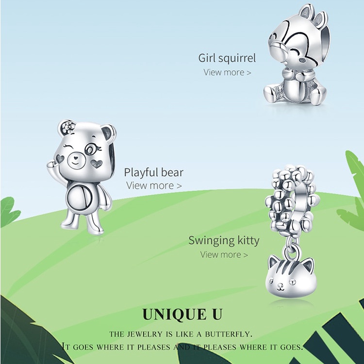 Mặt dây bamoer bạc 925 hình động vật hoạt hình cho vòng tay/ dây chuyền SCC1866