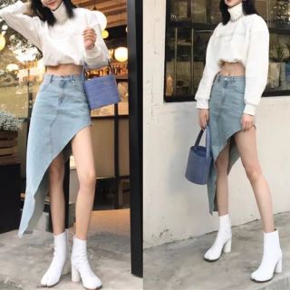 Chân váy jeans xẻ tà lệch cá tính có size lớn