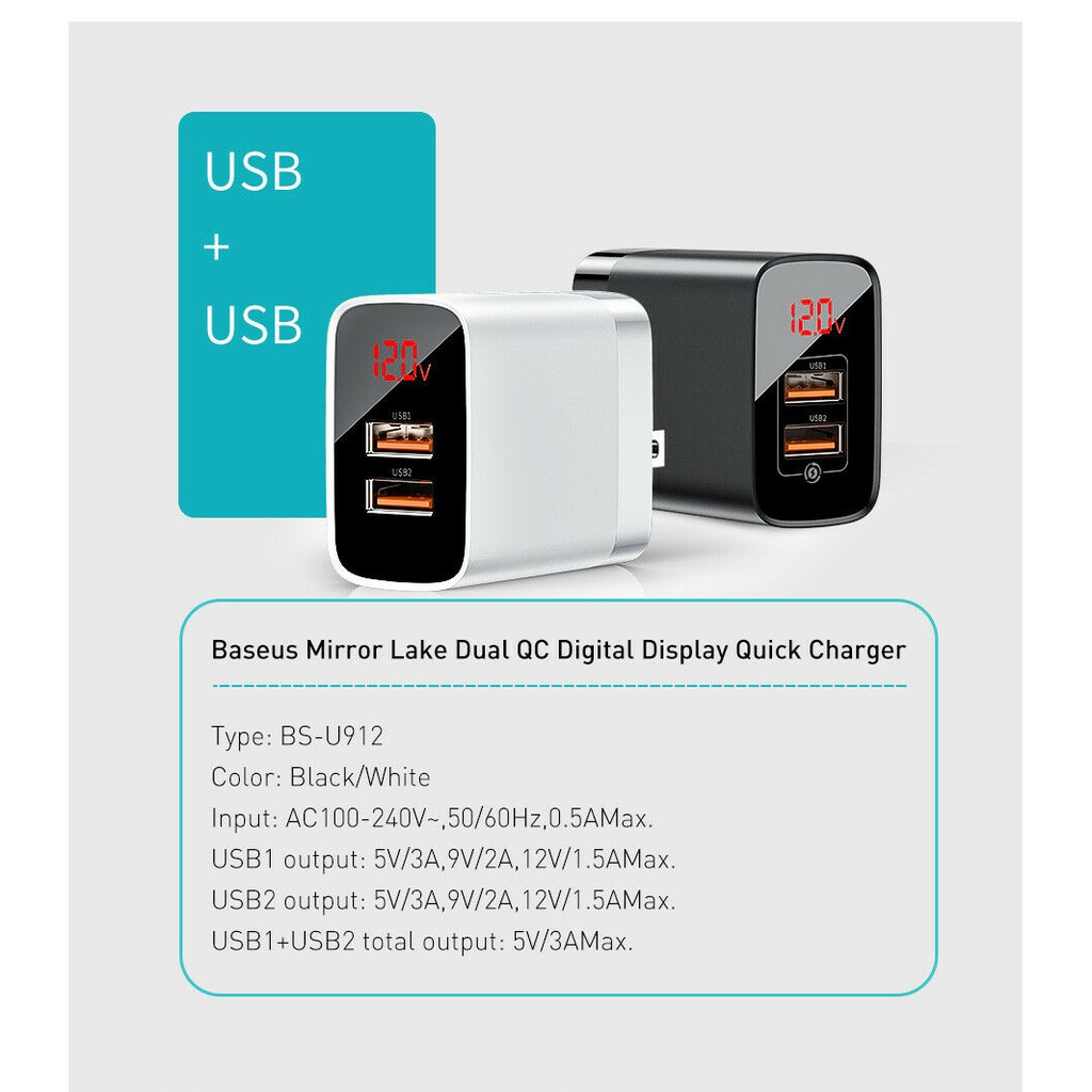 Củ sạc nhanh Baseus Mirror Lake 18W chuẩn PD và USB Q.C 3.0 cho Iphone/Samsung/Huawei/Xiaomi..  Giá tốt nhất