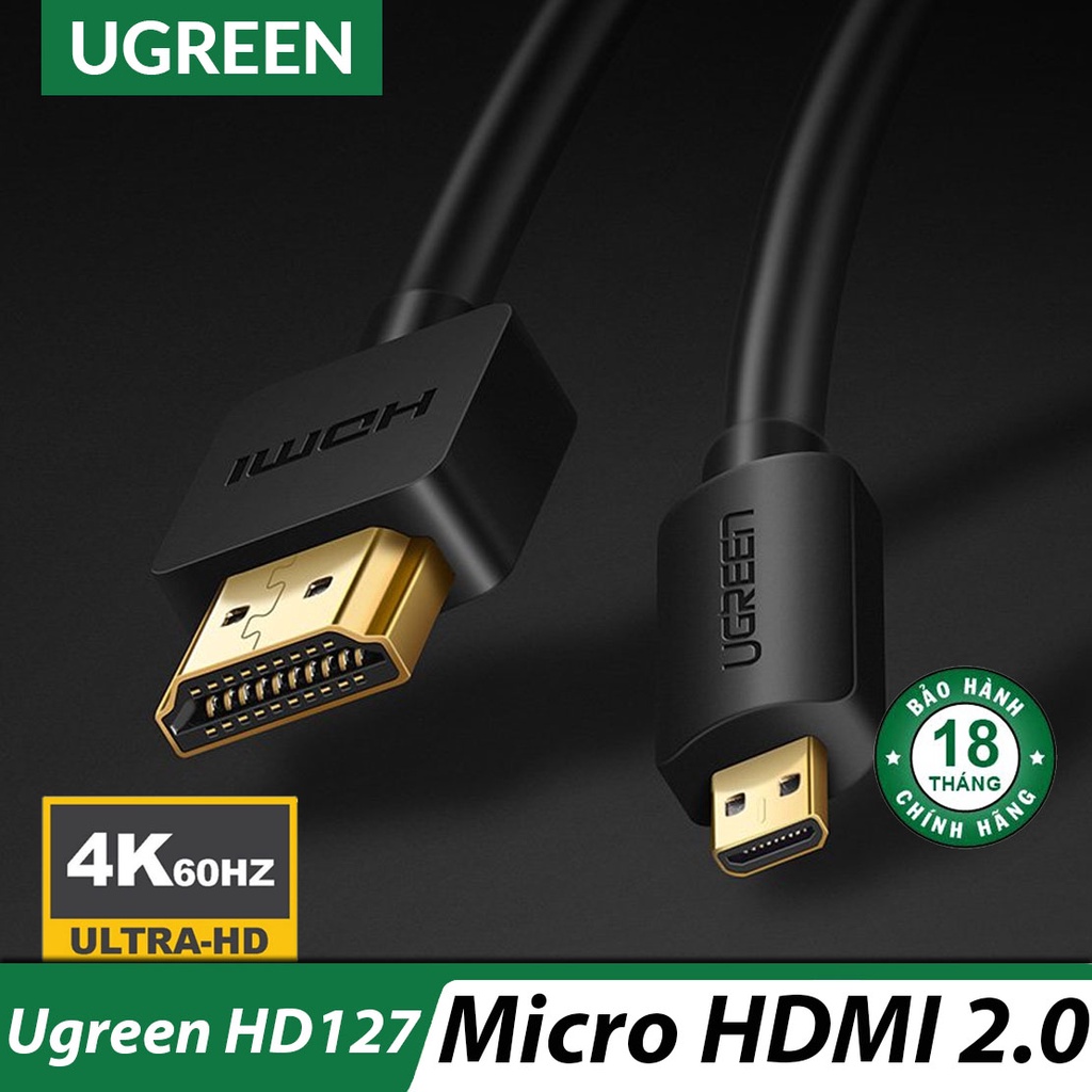 Cáp Micro HDMI ra HDMI 2.0 4K*60Hz Cao Cấp UGREEN HD127 - Hàng Chính Hãng, Bảo Hành 18 Tháng Đổi Mới