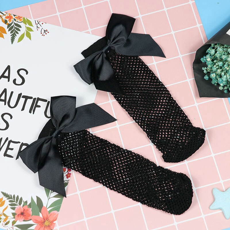 Vớ lưới ECMLN cổ ngắn đính nơ cá tính