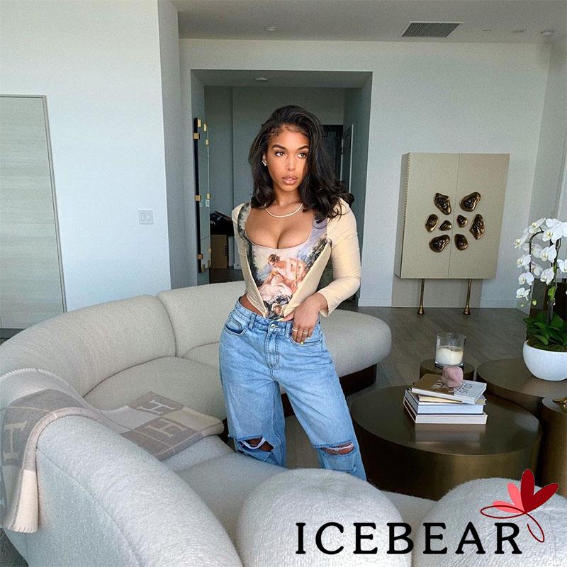 Áo Croptop Sát Nách Cổ Vuông / Dài Tay In Hình Đôi Cánh Thiên Thần