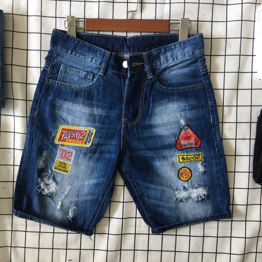 FREESHIP_Quần short jean!Quần jean ngố nam rách 2 màu ĐEN,XANH thêu chữ cao cấp | BigBuy360 - bigbuy360.vn
