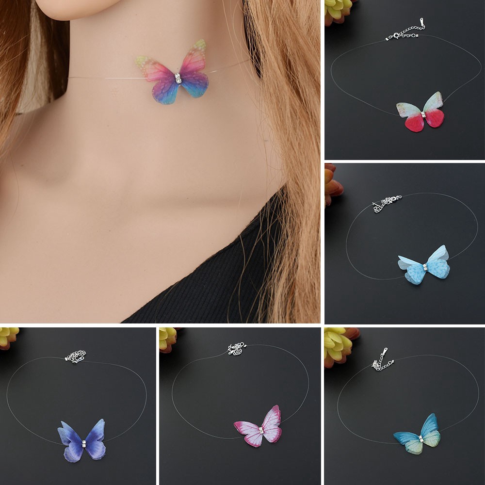 Vòng cổ choker vải lụa hình bướm 3D nhiều màu sắc dễ thương cá tính dành cho nữ