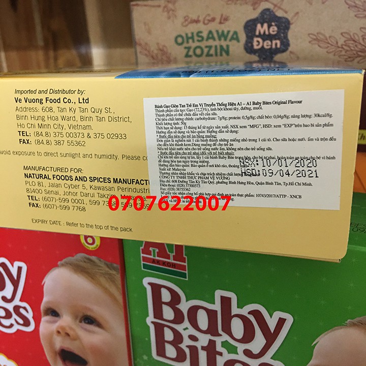 [Mua 3 tặng 1] BÁNH ĂN DẶM A1 BABY BITES 1 Hộp 24 gói Xuất Xứ Malaysia