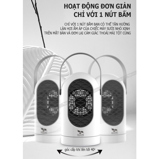 Xoay Tự Động - Quạt sưởi mini thông minh để bàn GULIFE-GMS09 - Máy Sưởi công suất 400W an toàn ấm áp - Bảo hành 12 tháng