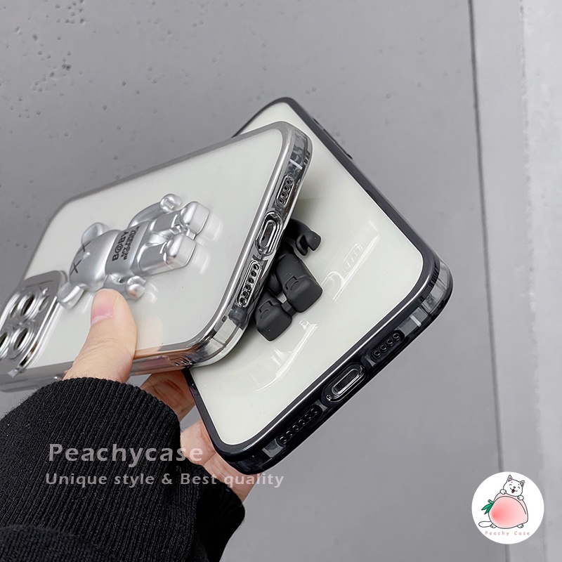 Ốp Điện Thoại TPU Mềm Hình Gấu XX 3D Mạ Điện Có Giá Đỡ Cho iPhone 13 12 Pro Max 11 Xr Xs Max X 7 8 Plus X