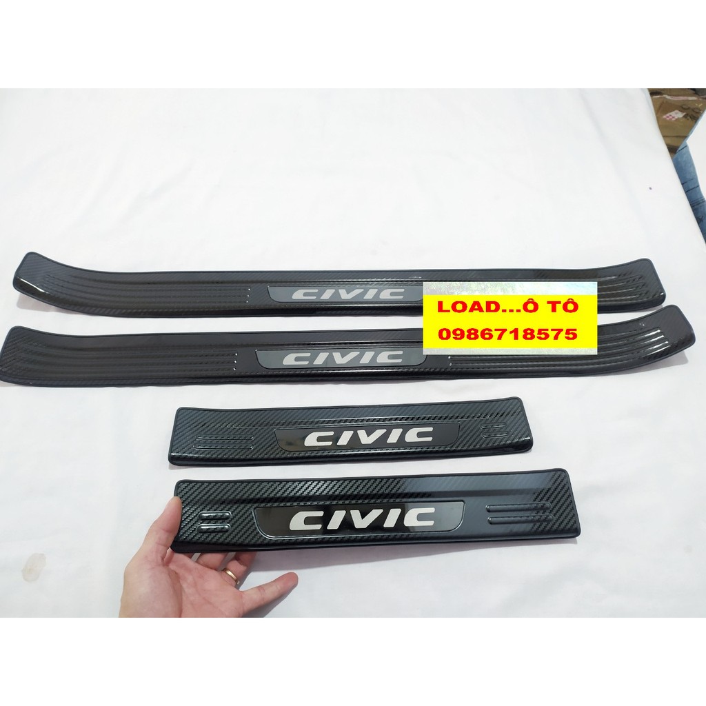 Ốp Bậc Cửa, Nẹp Bước Chân, Cốp Sau Honda Civic 2023-2019 Mẫu Vân Carbon Cao Cấp