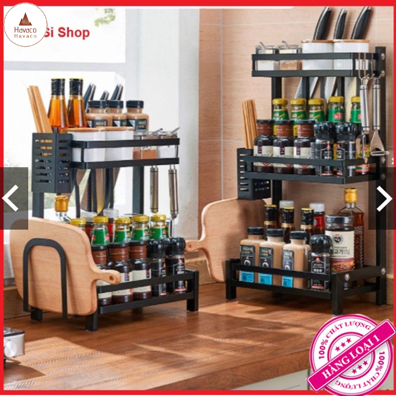 Kệ Gia Vị Inox Sơn Tĩnh Điện Chống Rỉ Cao Cấp 2, 3 Tầng Bản Đầy Đủ Nhất Havaco KGV
