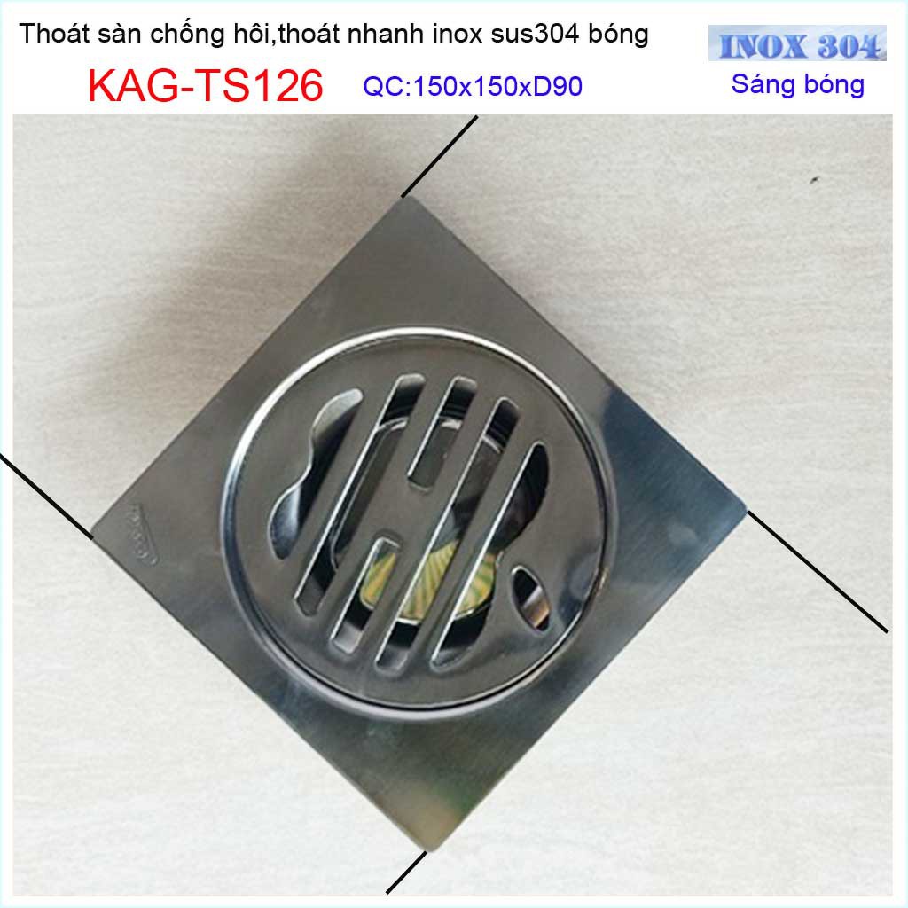 Thoát sàn quả Táo KAG-TS126 (D90), phễu thoát sàn vuông 15x15cm D90, phễu thu nước SUS304 thoát nhanh chống hôi tốt