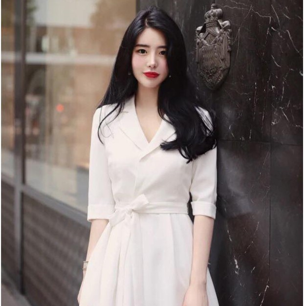 (HÀNG ORDER) Váy Hàn Quốc cổ vest thắt eo M019-1