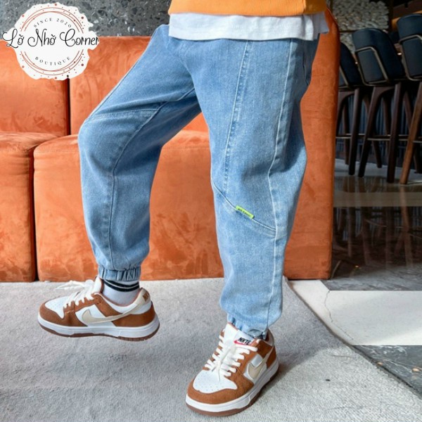 Quần jean jogger bò bé trai gái dáng rộng thời trang phong cách hàn quốc size đại 3/4/5/6/7/8/9/10/11/12 tuổi, 13-50kg