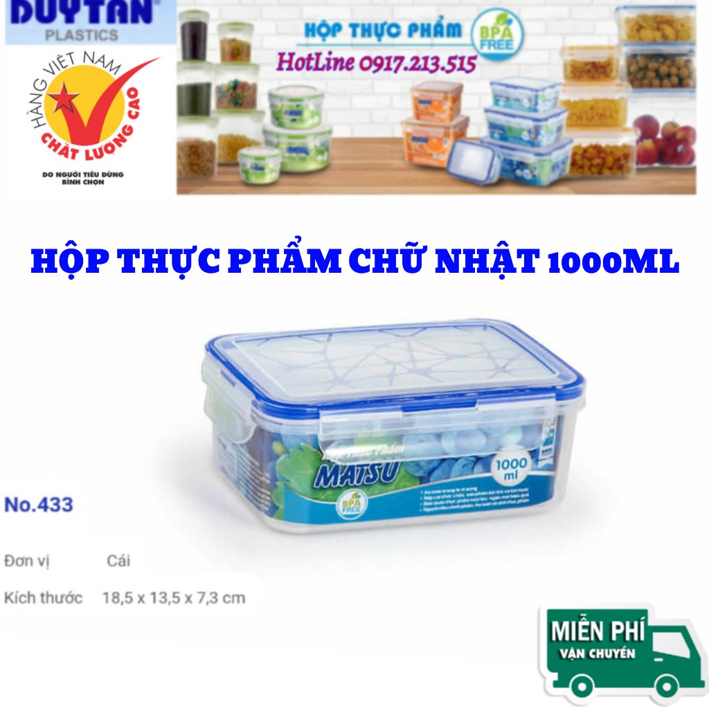 Hộp Nhựa Chữ Nhật Đựng Thực Phẩm Duy Tân Matsu 1000ml (18.5 x 13.5 x 7 cm)