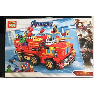 Bộ lego xếp hình biệt đội siêu anh hùng avengers và xe cứu hỏa (541 chi tiết)