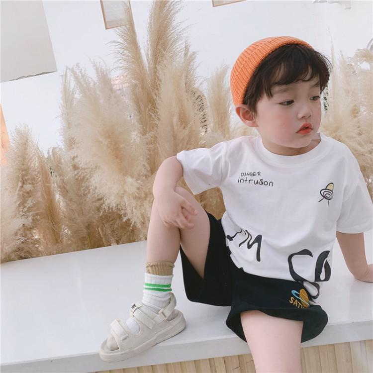 Bộ Áo Thun Cotton Tay Ngắn Kèm Quần Ngắn Phong Cách Hàn Quốc Thời Trang Mùa Hè Mới Cho Bé Trai