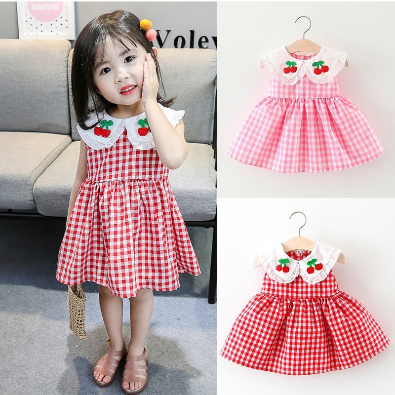 Đầm không tay kiểu họa tiết đáng yêu hình quả cherry cho bé gái