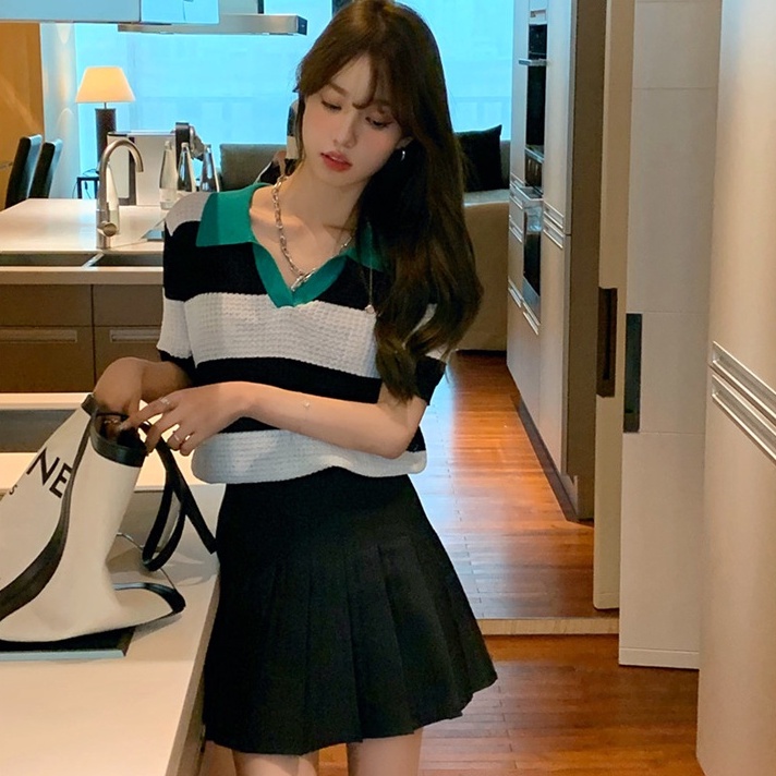 Áo thun polo ZHELIHANGFEI vải dệt kim tay ngắn kẻ sọc thời trang