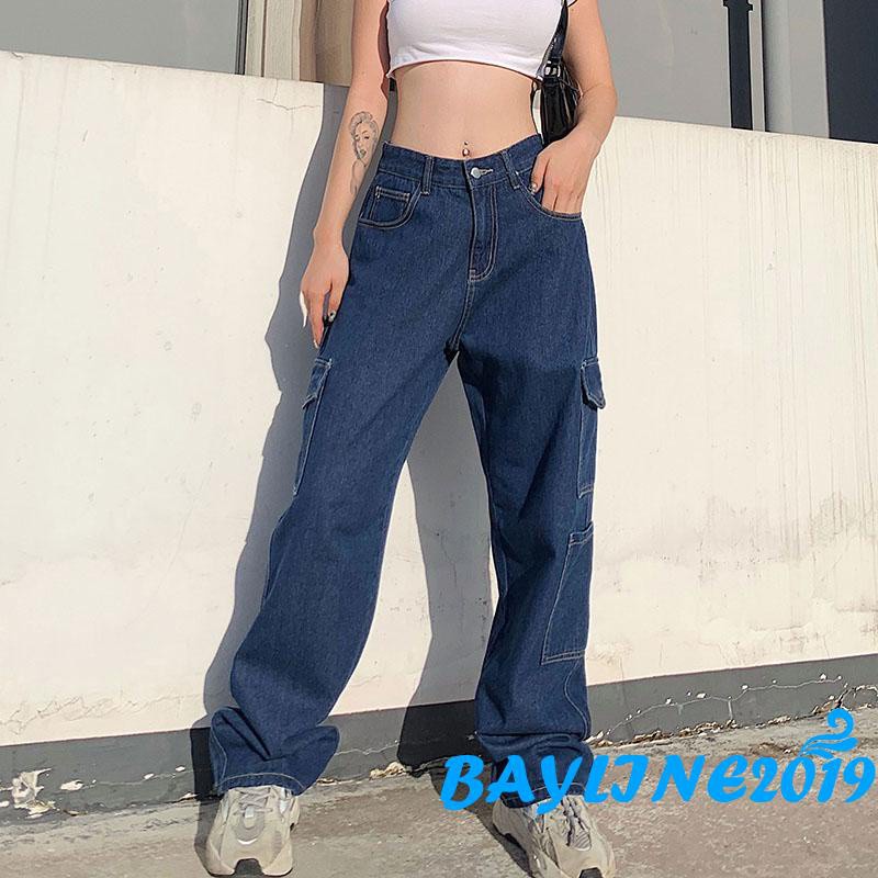 Quần jean dài ống rộng thời trang cho phái nữ màu đen tùy chọn