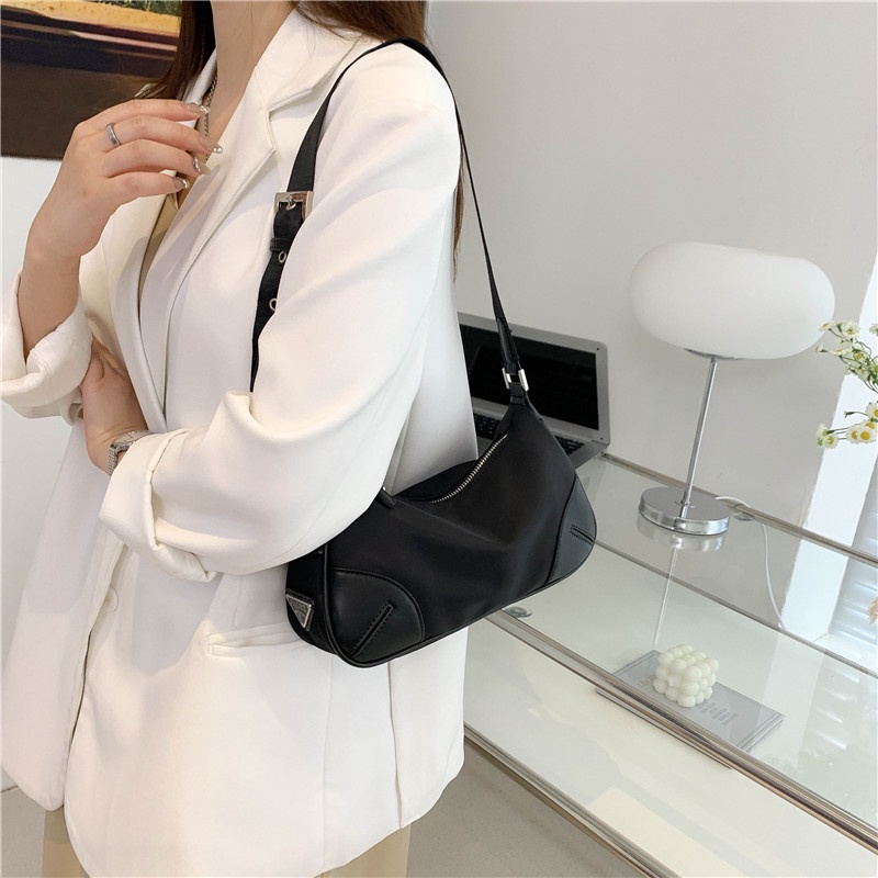 Túi Xách Da PU Nylon Màu Đen Thời Trang Mùa Hè Phong Cách Hàn Quốc Cho Nữ