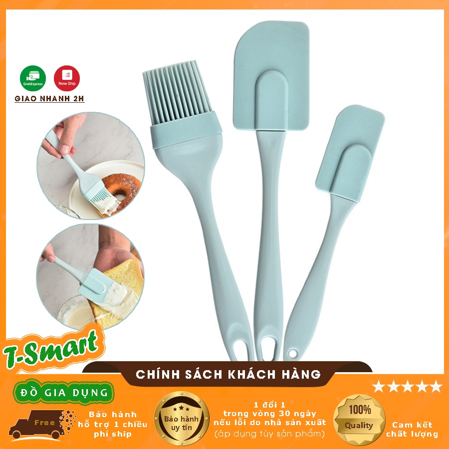 Bộ 3 Dụng Cụ Cọ Quét Dầu, Phới Trộn Bột Silicon Làm Bánh, Kem Tiện Dụng & An Toàn