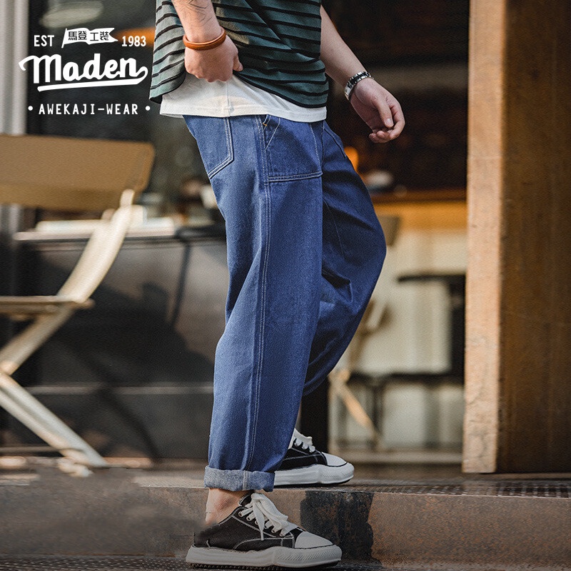Quần denim MADEN ống suông OG107 kiểu cổ điển Mỹ Nhật 2022
