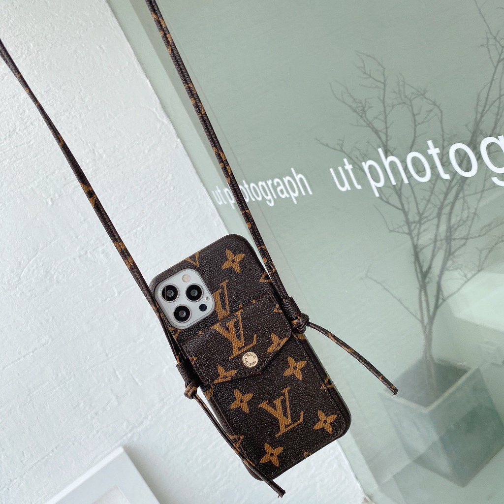 Ốp điện thoại dạng ví da có dây đeo chéo thời trang lv thích hợp cho iphone 13 12 11 pro max xs x xr 7p 8p