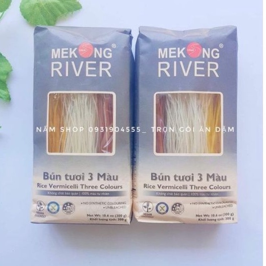 Bún tươi 3 màu Mekong River gói 300gr sợi bún dai ngon màu tự nhiên từ nghệ, gạo trắng, gạo huyết rồng