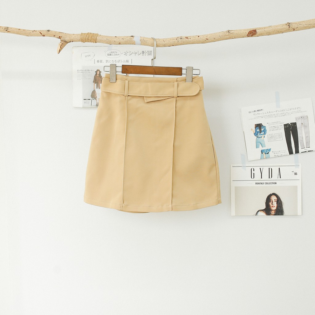 Chân Váy Chữ A MOMOCO Chất Vải Kaki Giữ Form Thiết Kế Đai To Xếp Ly Cá Tính - M1531