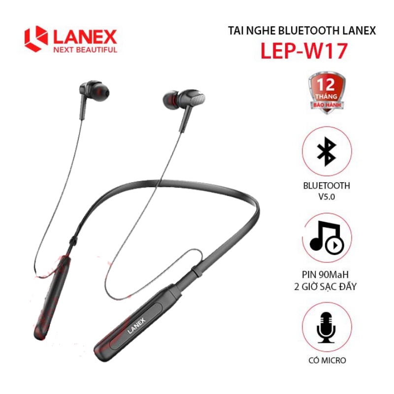 Tai nghe bluetooth LANEX LEP-W17 5.0 chính hãng bản Quốc tế không dây cảm ứng 2 bên, âm thanh vòm 12D Hifi Stereo