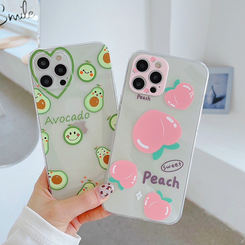 High Light Transmission Phone Case With Bracelet, Suitable For iPhone 7/8 / X / XS / XR / SE / 11/12 / MAX / Plus / PRO / Mini / Avocado and Peach