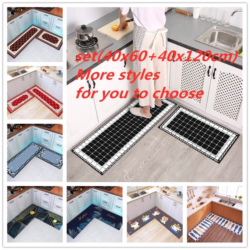 (COD) Kitchen mat, doormat, rug, bathroom carpet, Anti-Slip mat 2pcs/set（40x60cm+40x120cm）