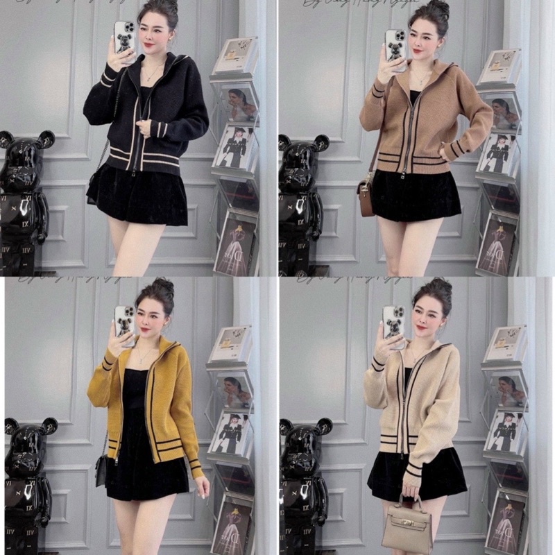 ANU663 - ÁO LEN KHOÁ MŨ VIỀN ĐEN QC 4M
