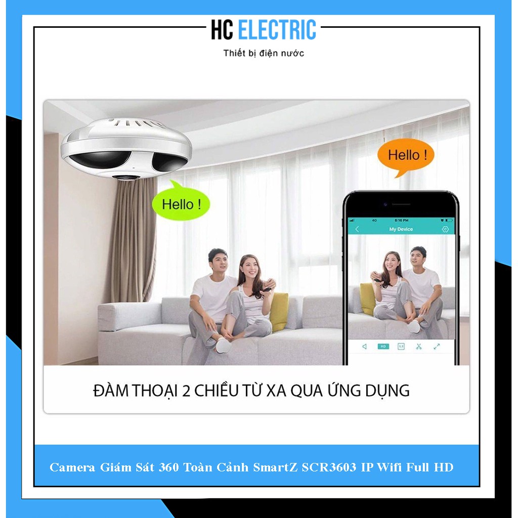 Camera Giám Sát  IP Wifi Toàn cảnh 360  SmartZ SCR3603 Full HD - cực nét - cực đẹp