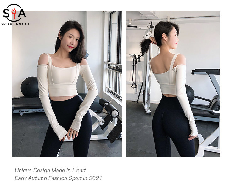 Áo ngắn SPORTSANGEL dài tay ôm dáng trễ vai gợi cảm cho nữ