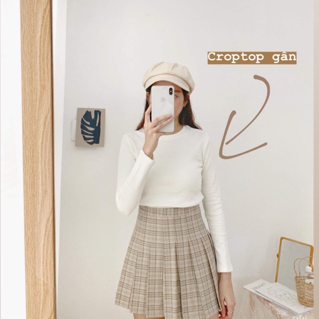 Áo thun croptop tay dài chất gân