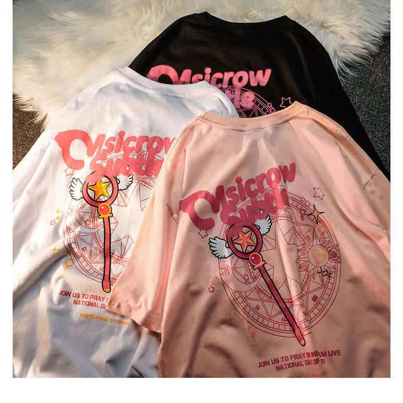 100% cotton Áo Thun Tay Ngắn In Hình Cô Gái Hai Mặt Phong Cách Hàn Quốc Thời Trang Mùa Hè Mới Cho Nữ 2023