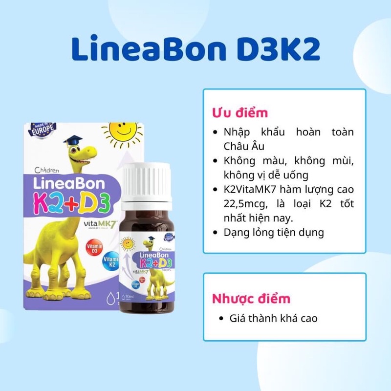 Lineabon Vitamin D3 K2 bổ sung K2 D3 giúp tăng hấp thu canxi trẻ - Trẻ cao lớn khỏe mạnh