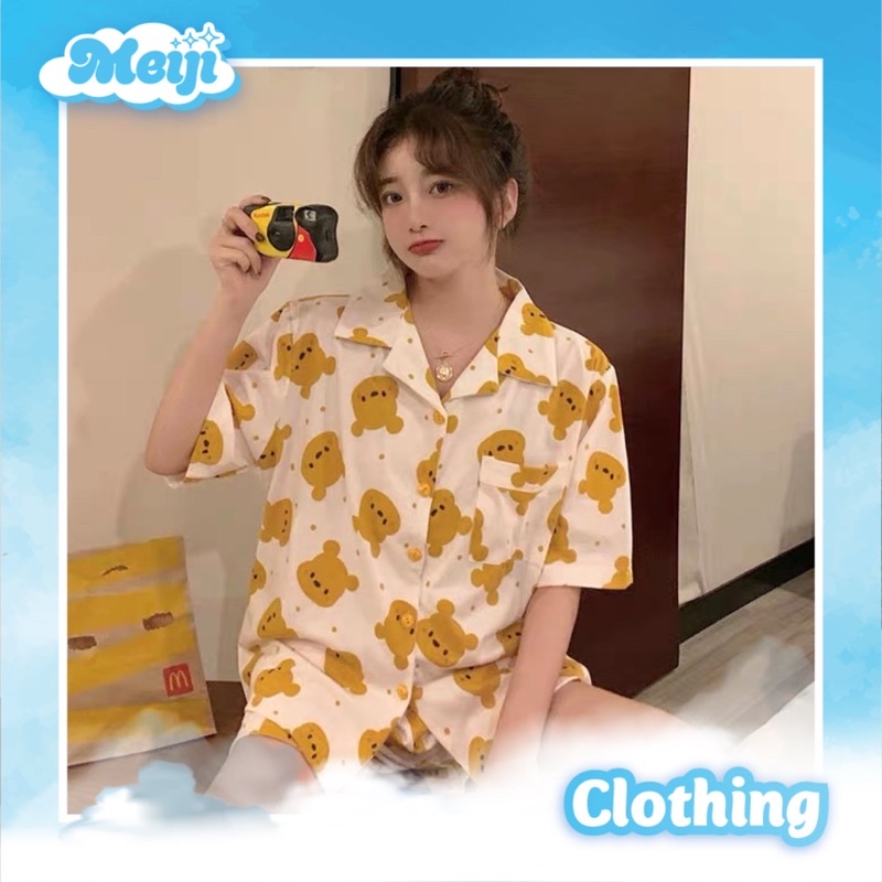 Bộ ngủ pijama nữ gấu Pooh vàng đáng yêu