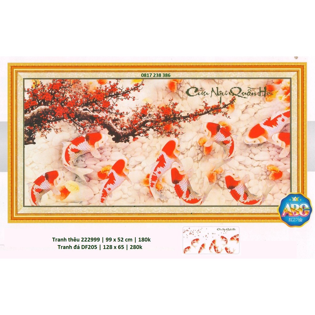 Tranh thêu cửu ngư quần hội 222999 (99 x 52 cm), 223211 ( 130 x 65 cm)