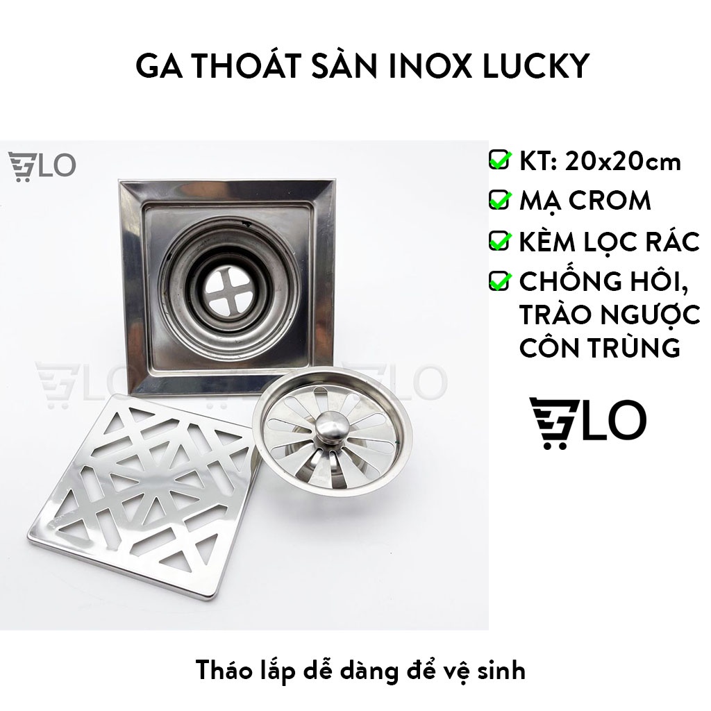 Ga Thoát Sàn Inox Lucky 12x12cm Kèm Lọc Rác Chống Hôi