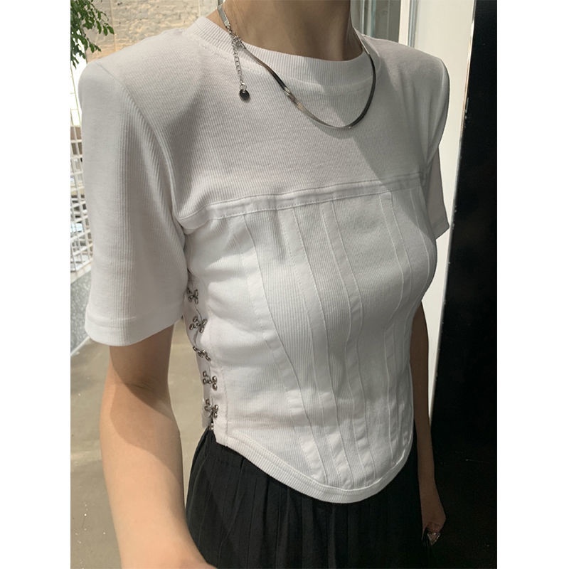 Áo Thun Tay Ngắn Dáng Ôm In Hình Xương Cá Thời Trang Mùa Hè Cho Nữ 2022