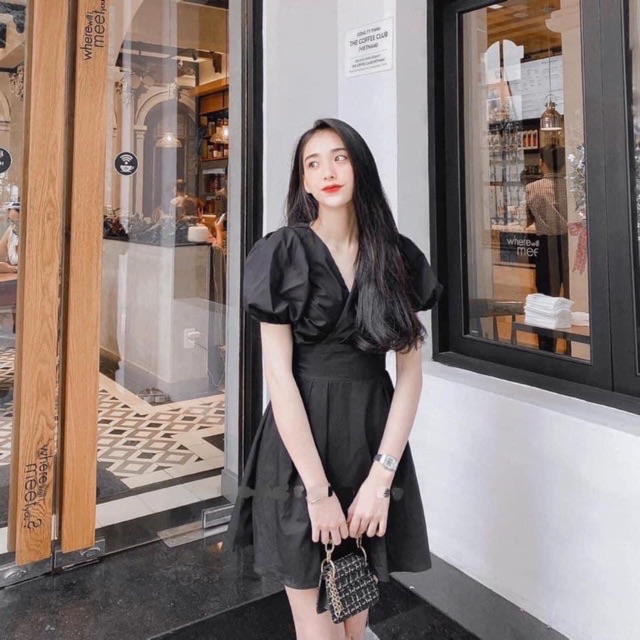 Đầm tim chéo xếp li ngực, dây lưng - AGENUS DRESS T159 | BigBuy360 - bigbuy360.vn