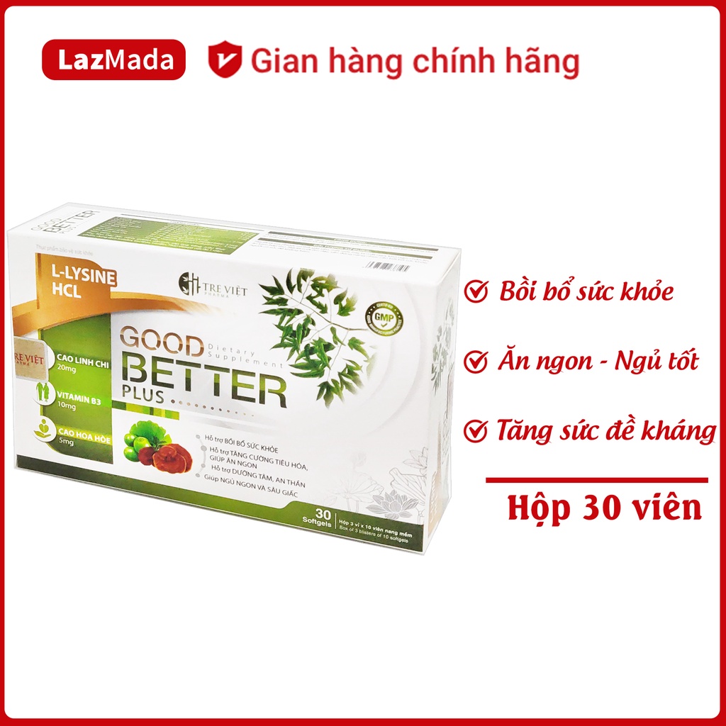Viên uống Ăn Ngủ Ngon Good Better - Thành phần thảo dược, tâm sen, linh chi,... - Giúp ăn ngon, an thần, ngủ ngon