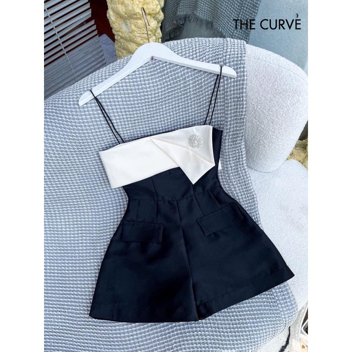 Jumpsuit Nữ 2 Dây Ngắn Ngực Xếp Cách Điệu Kèm Đính Đá (TTA07) - Vải Tafta - 2 Màu Hồng, Đen - ẢNH THẬT