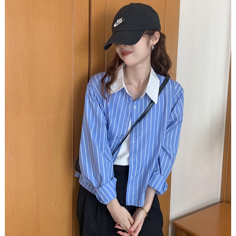 Áo sơ mi Peppermint dài tay họa tiết kẻ sọc phong cách thời trang mới 53560