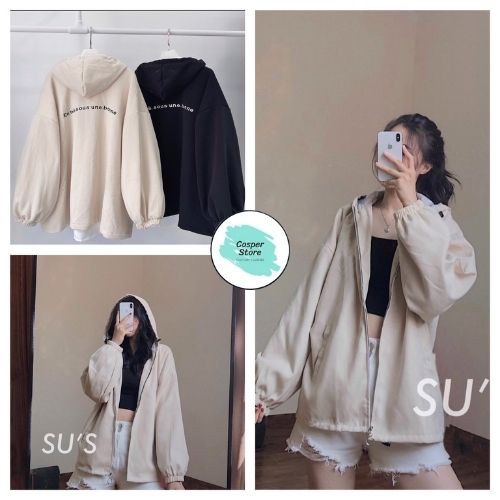 Áo Khoác Nữ Khoá Tròn Icon Bò ⚡ Casper.Store | FREESHIP | ⚡ Áo hoodie dài tay form rộng thiết kế trẻ trung, basic - HÀNG